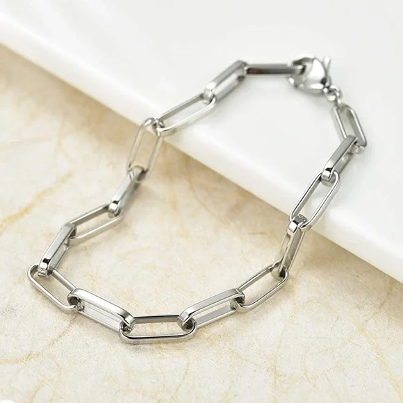 Chain Link Stainless Steel Paper Clip Bracelet New - Picture 1 of 3